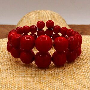 1940-50s Vintage Red Bakelite Double Strand Graduated Bead Cuff 5.5"